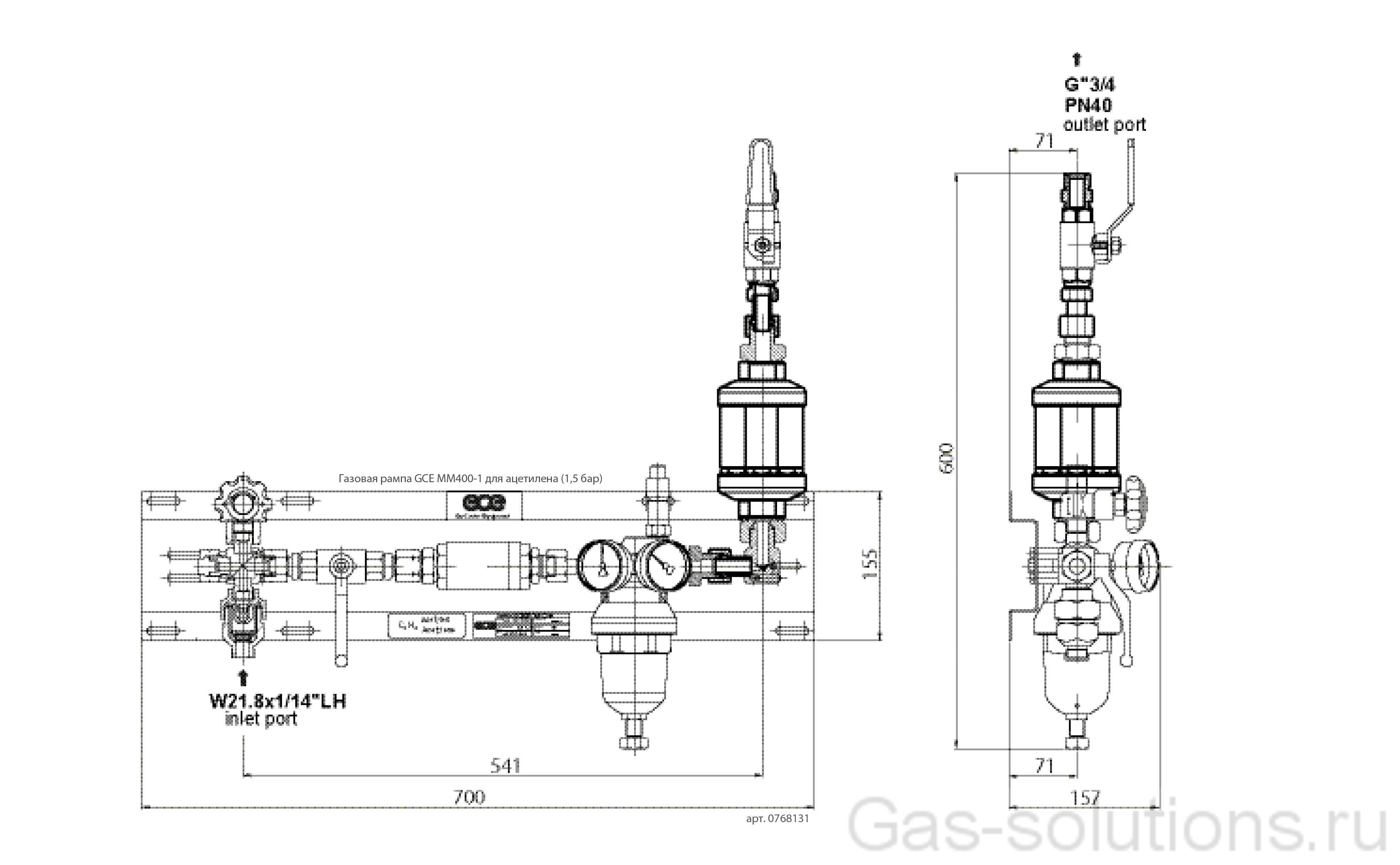 Газовая рампа GCE MM400-1 для ацетилена_чертеж