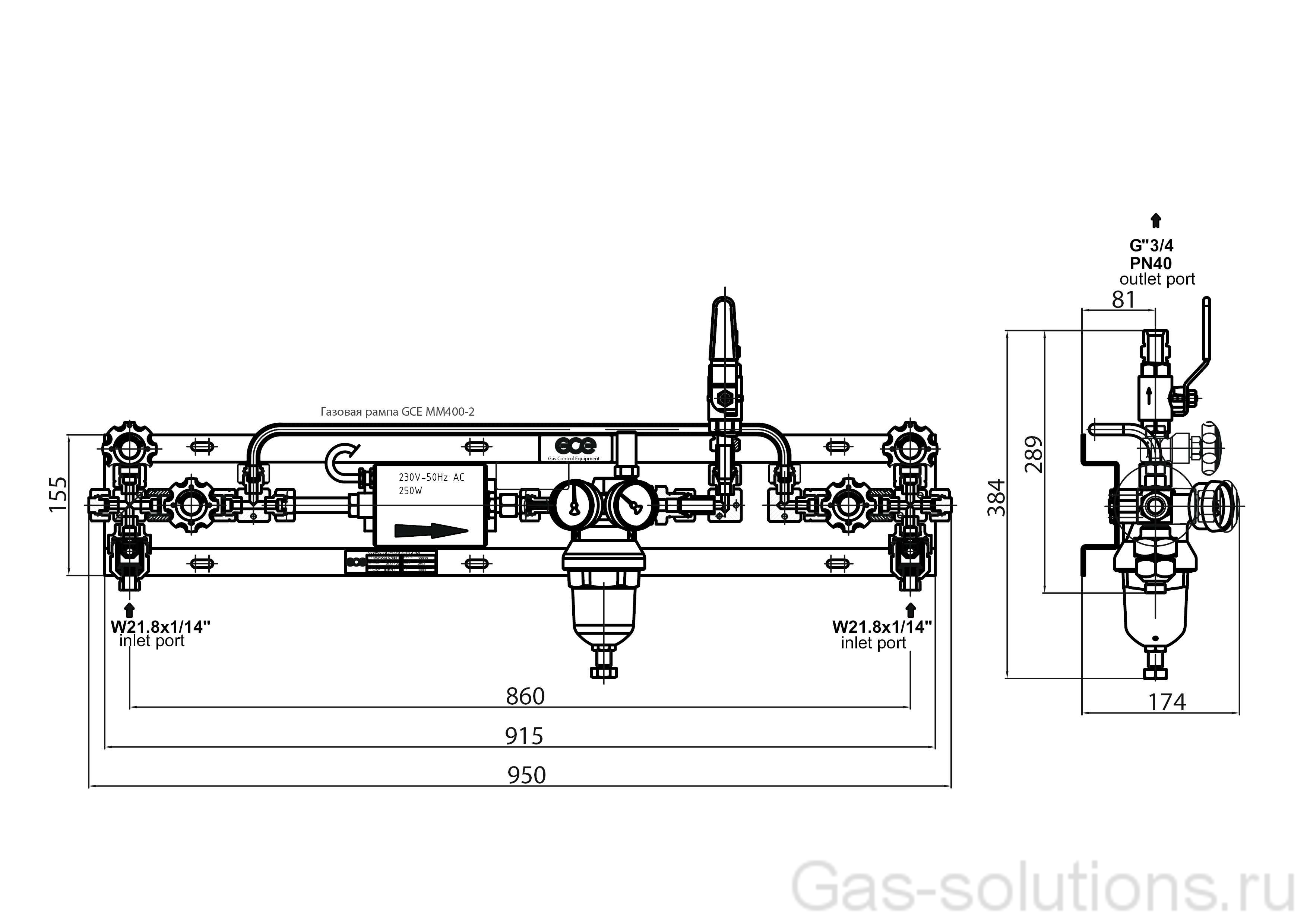 Газовая рампа GCE MM400-2 с подогревателем_чертеж