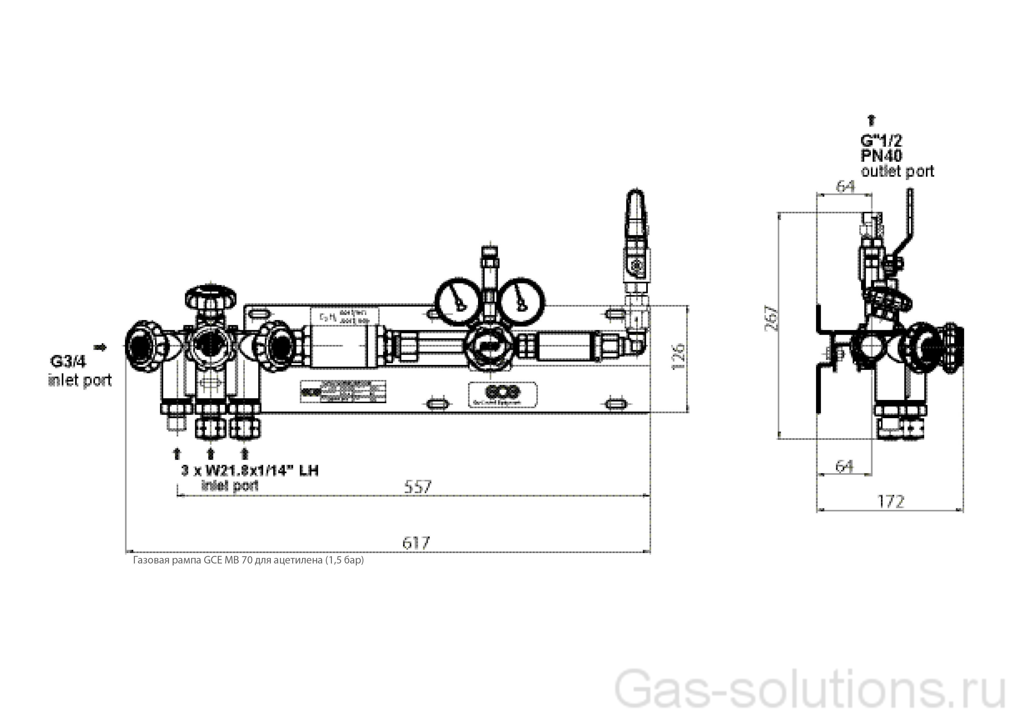 Газовая рампа GCE MB 70 для ацетилена (1,5 бар)_чертеж