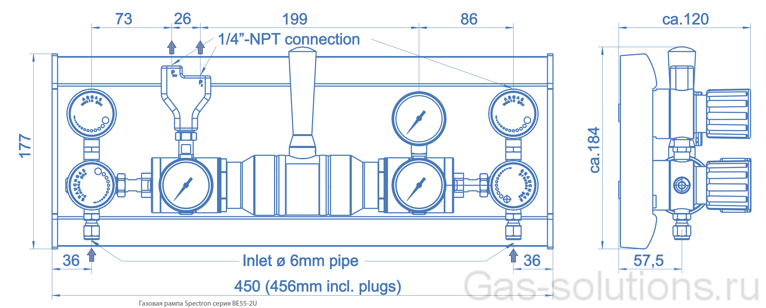 Газовая рампа Spectron серия BE55-2U_чертеж