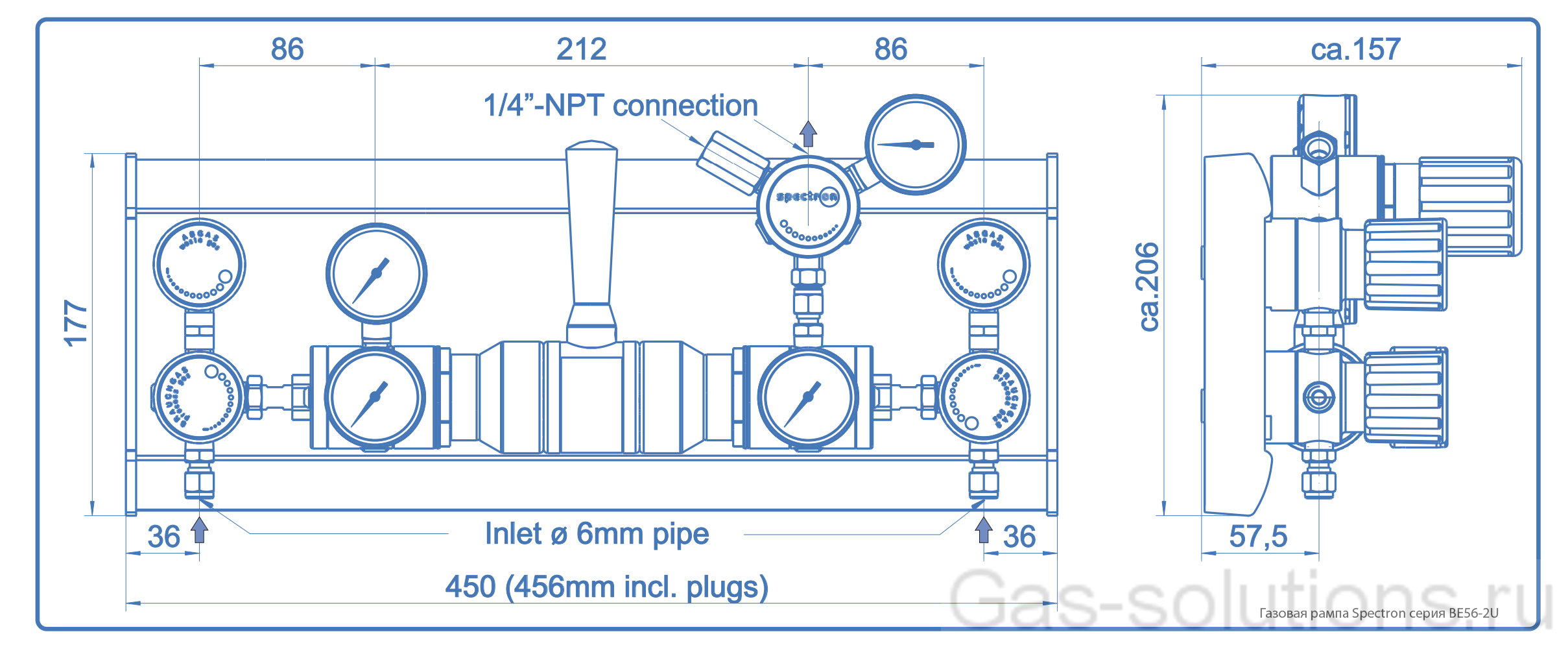 Газовая рампа Spectron серия BE56-2U_чертеж