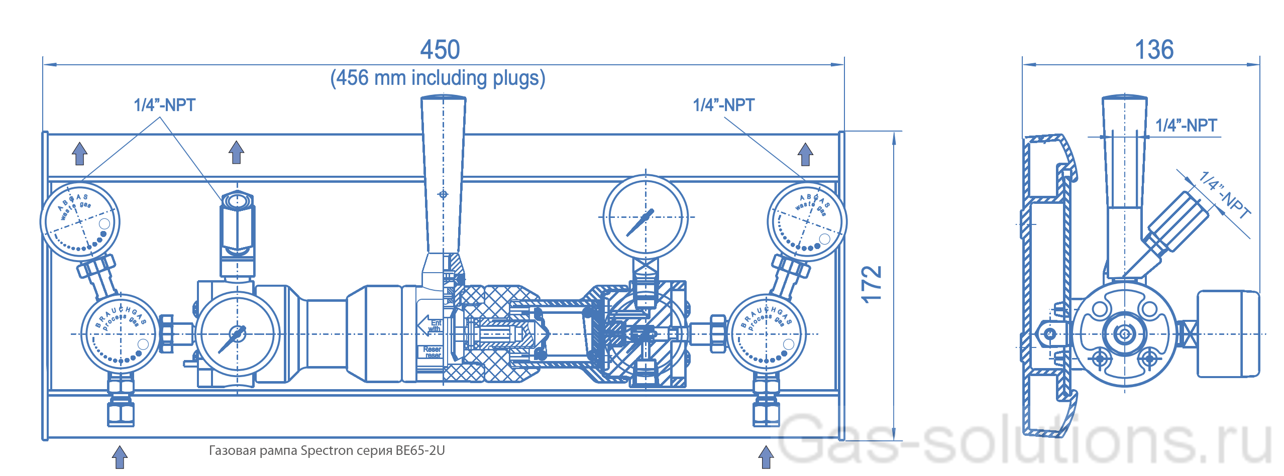 Газовая рампа Spectron серия BE65-2U_чертеж