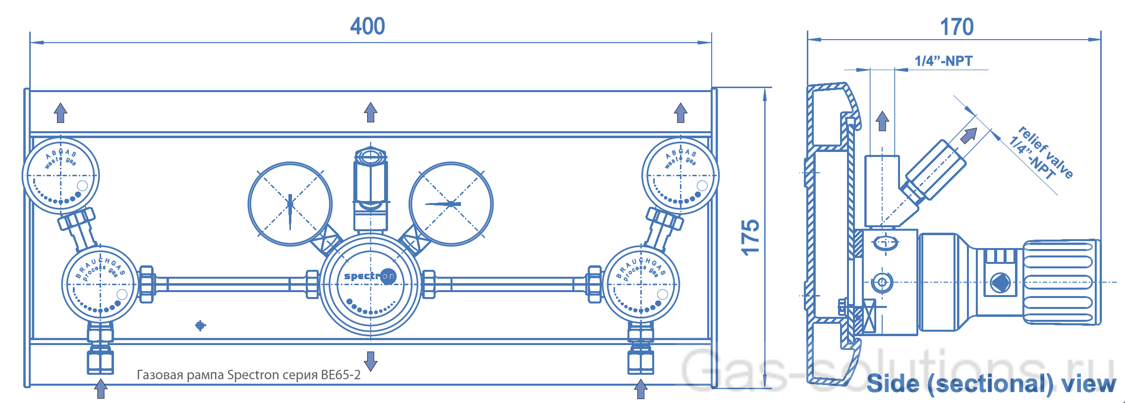 Газовая рампа Spectron серия BE65-2_чертеж