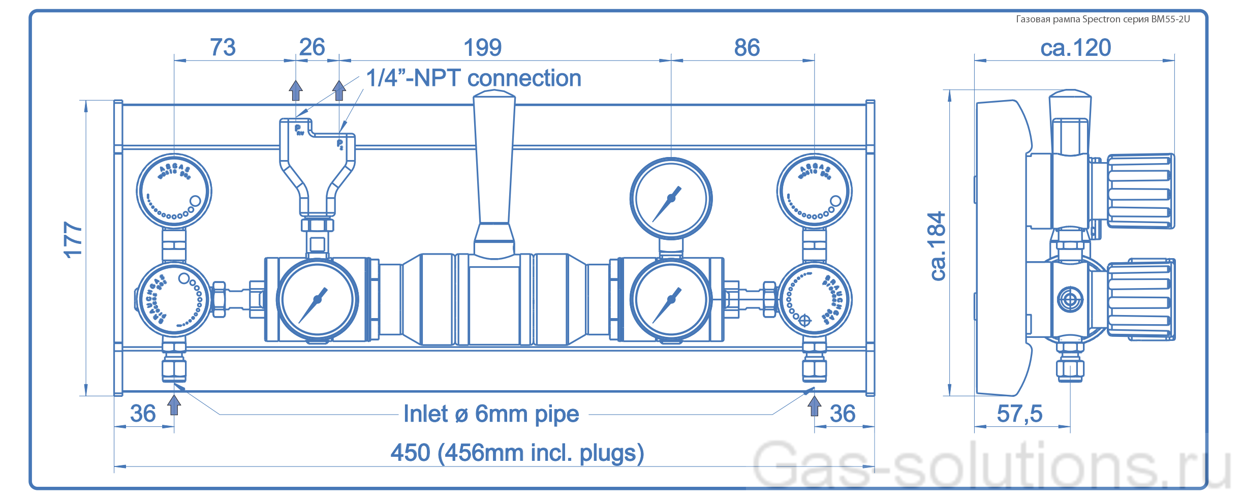 Газовая рампа Spectron серия BM55-2U_чертеж