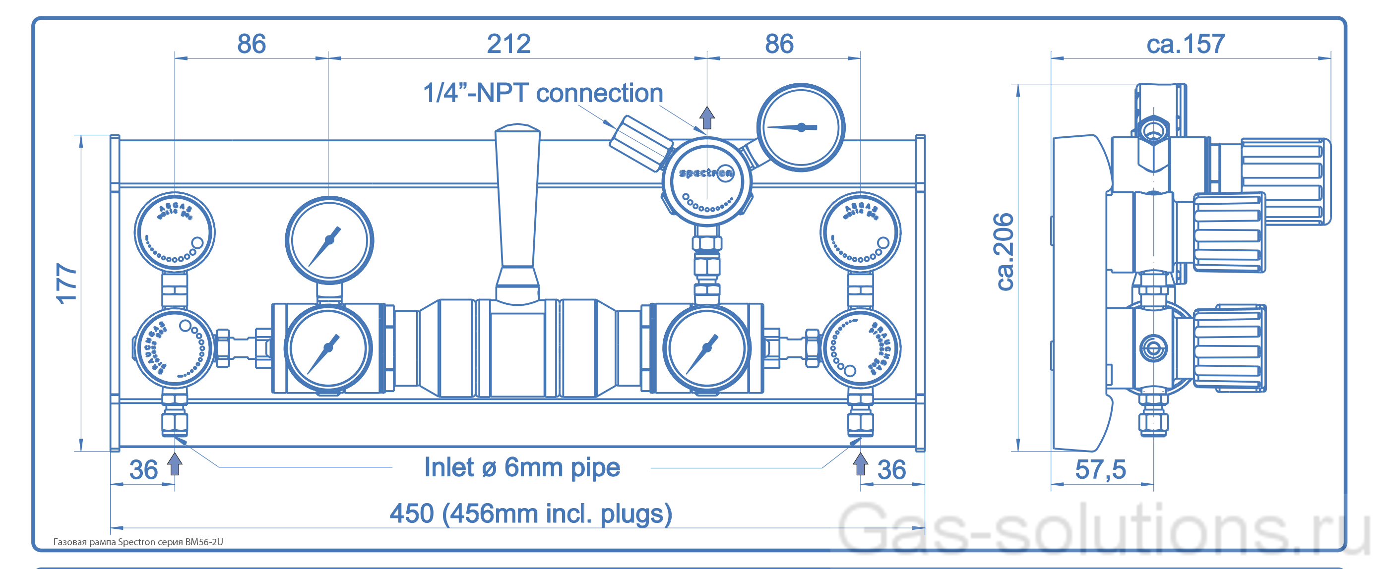 Газовая рампа Spectron серия BM56-2U_чертеж