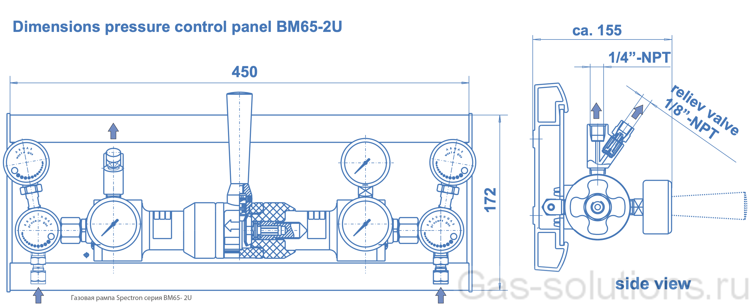 Газовая рампа Spectron серия BM65- 2U_чертеж