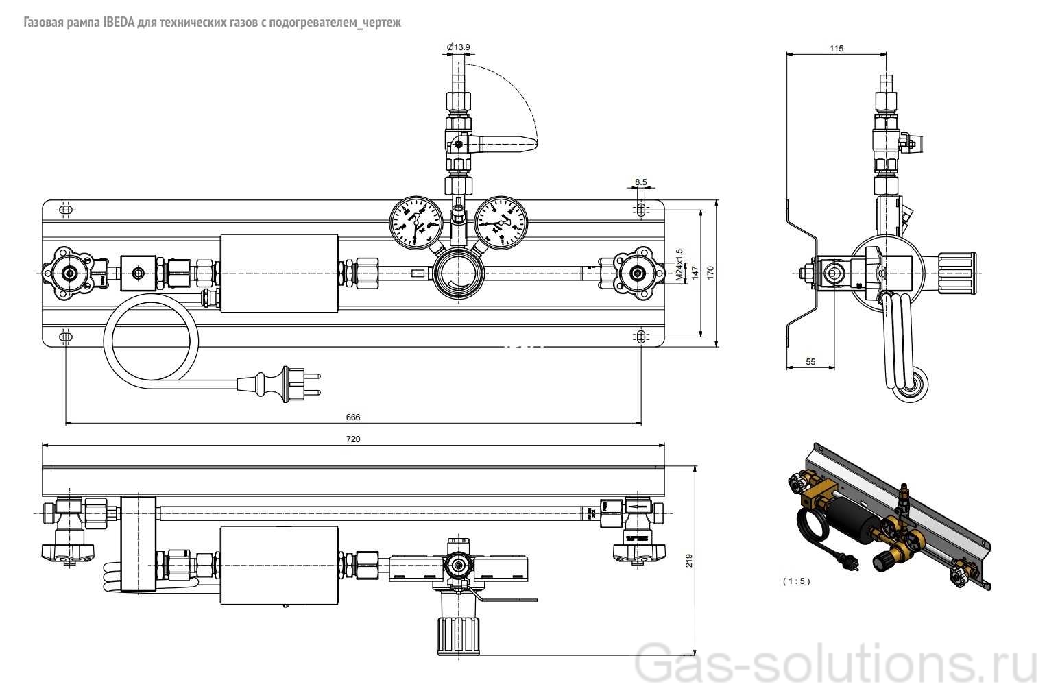 Газовая рампа IBEDA для технических газов с подогревателем_чертеж