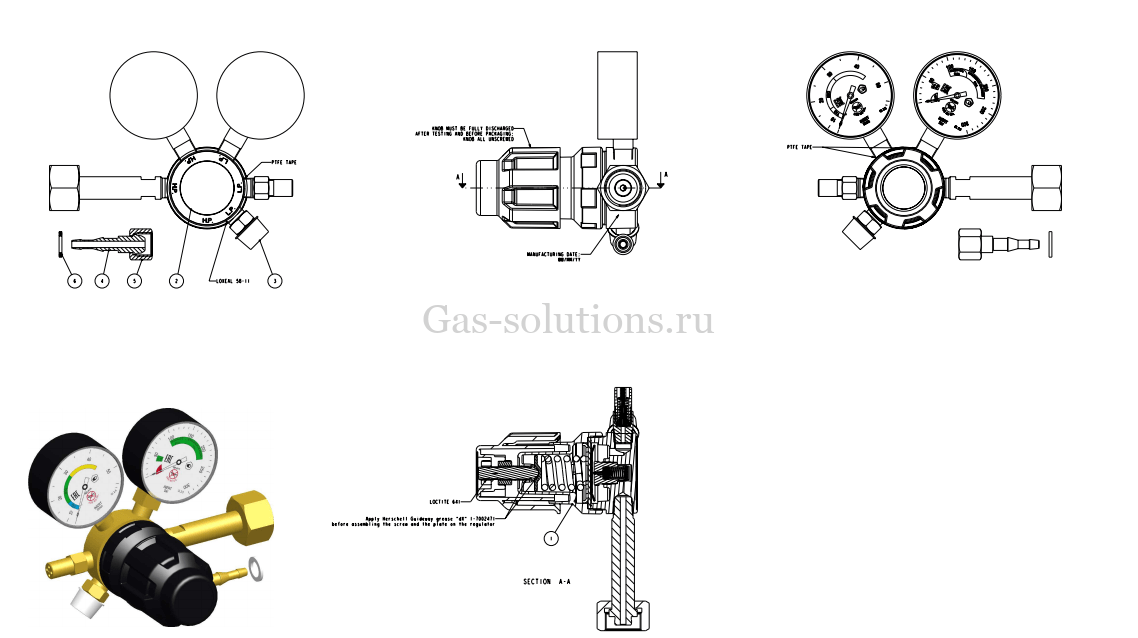 Редуктор Cavagna серии 6000 Ar_СО2 с расходомером_чертеж