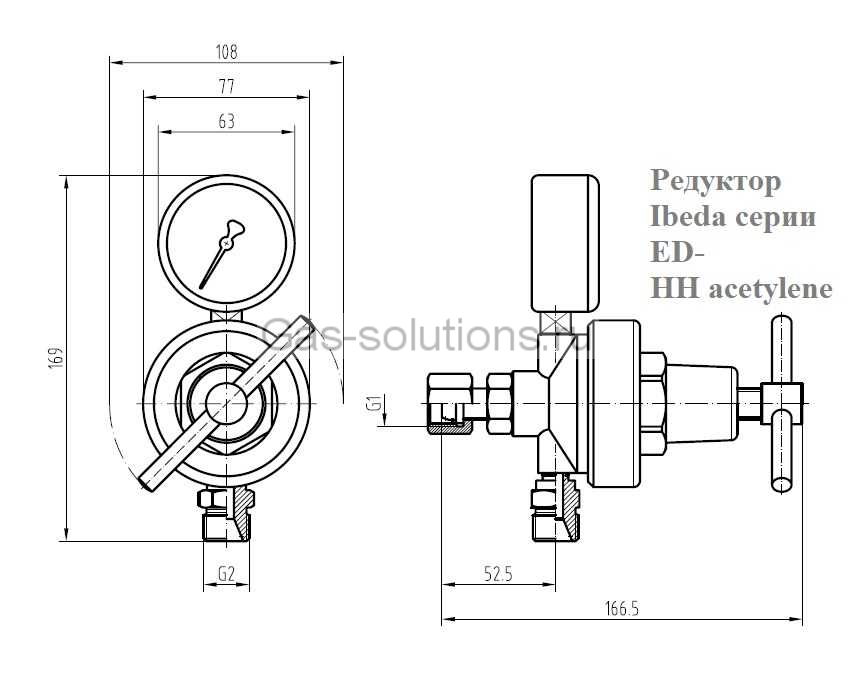 Редуктор Ibeda серии ED-HH Acetylene_чертеж
