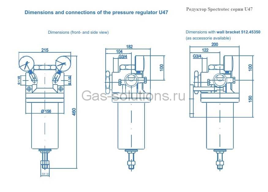 Редуктор Spectrotec серии U47 - чертеж