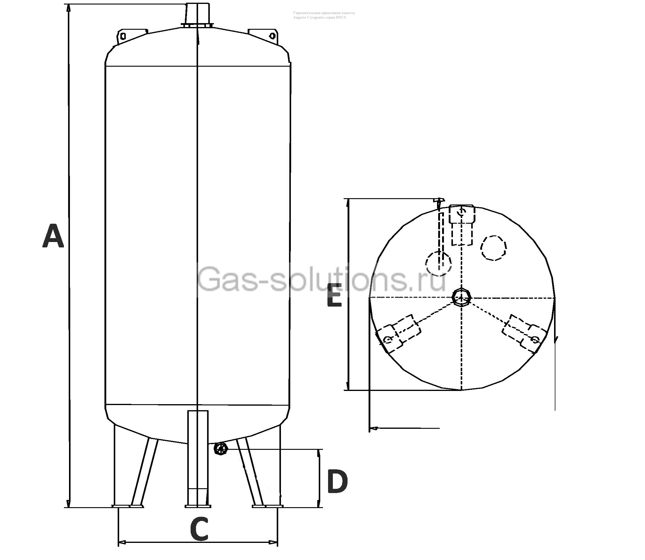 Горизонтальная криогенная емкость Auguste Cryogenics серии HSCS_схема